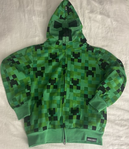 NWOT Minecraft Sweatshirt Kids Small Green Full Zip Hoodie Pocket Creeper Jimx - Picture 2 of 4