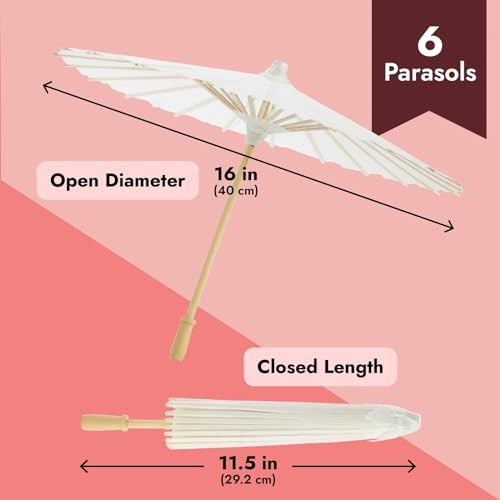 Juvale 6-Pack Parasol Paper Umbrellas for Decorations for Kids, 16 in - Picture 4 of 5