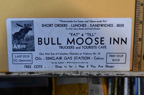 Vintage Bull Moose Inn Truckers Cafe Sinclair Gas Station Ink Blotter Nebraska