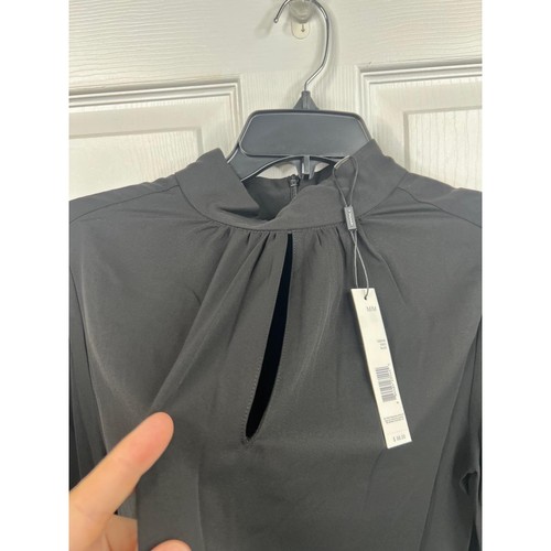 T Tahari Blouse Womens Size M Black Mock Neck Keyhole Large Bell Sleeve Chic - Picture 11 of 14