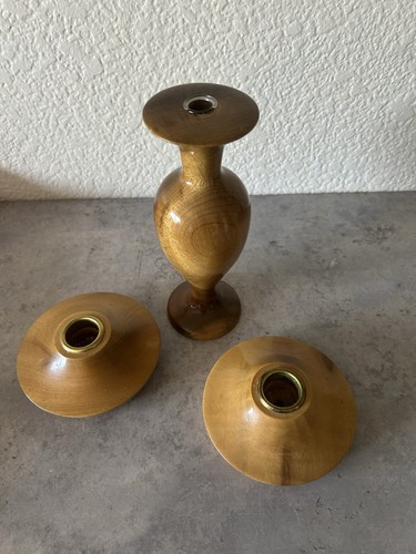 Lot of 3 Vintage Oregon Myrtlewood Candle Holders and Vase Natural Wood Grain - Picture 3 of 7