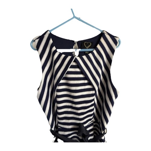 Girls Sleeveless Dress Size 10 Navy Blue Stripping With silver sparkly trim - Picture 3 of 10
