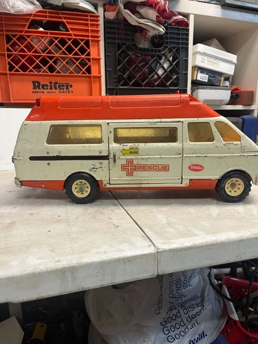 1970s Vintage Tonka Pressed Steel Rescue Ambulance Van, circa 1975-1976