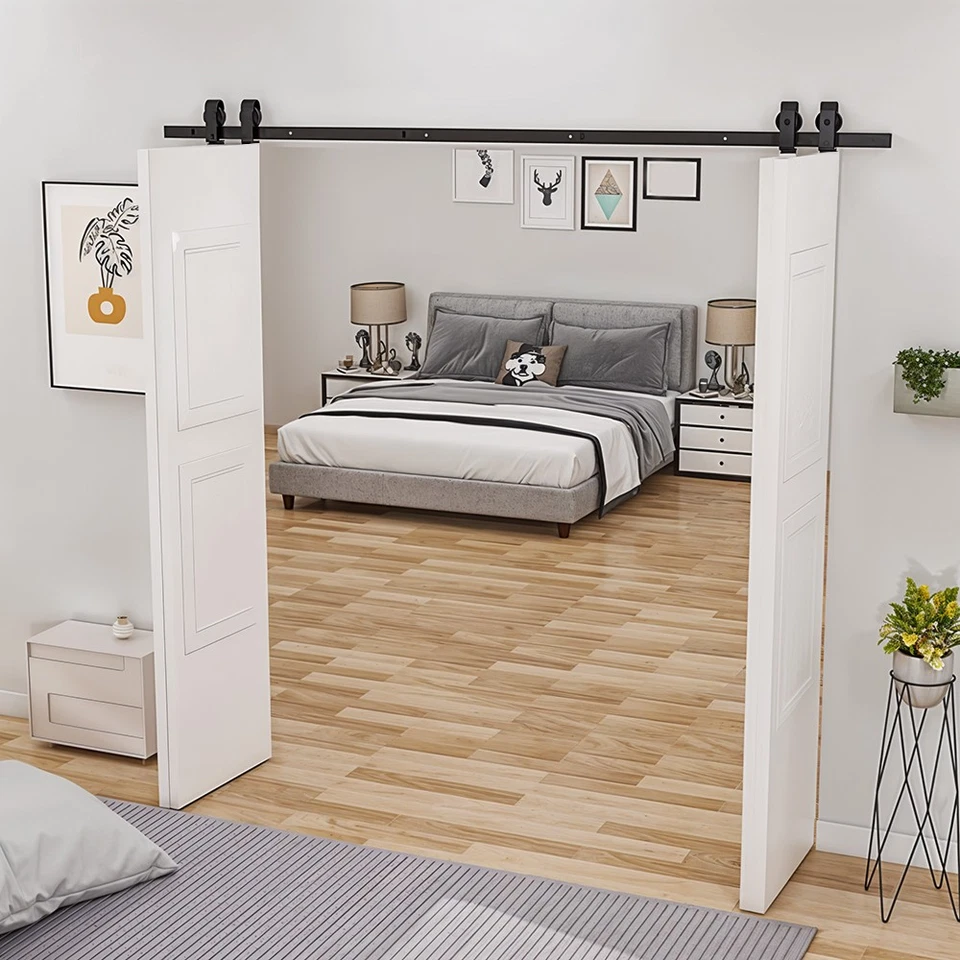 3.9 6 6.6 8.2FT 9.8FT Sliding Wood Barn Door Track System Kit Hardware Set Steel - Image 4 of 4