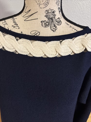 St. John Sport Casual Santana Strick Tunika Top in Navy/Creme Zopfmuster Gr. L - Bild 4 von 6