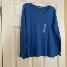 NWT Style & Co Women's Ess Tee Table Blue   Long Sleeve T Shirt Size L Cotton