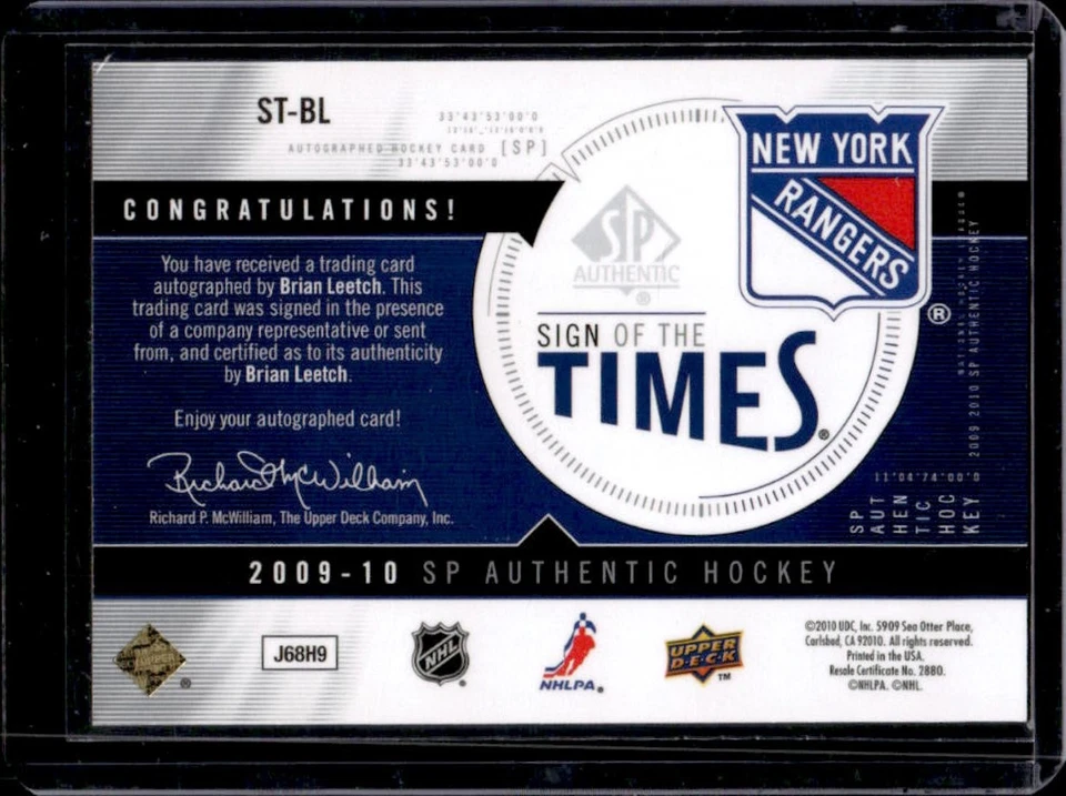2009-10 SP Authentic Brian Leetch Sign of the Times Auto #ST-BL Rangers - Image 2 of 2