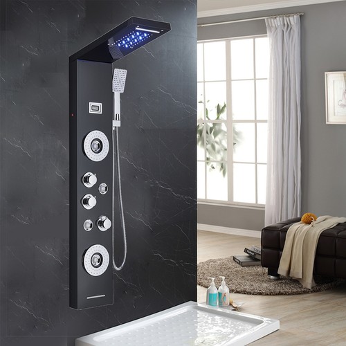 Edelstahl LED Duschsäule Regendusche Massage mit thermostat Duschpaneel Badarmat - Bild 124 von 154