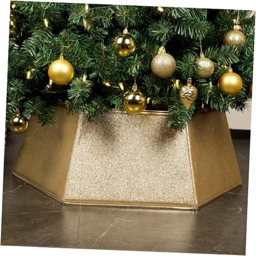  Stoff Christbaumhalsband, sechseckiger Weihnachtsbaumring, Glitzer Gold - Bild 1 von 7