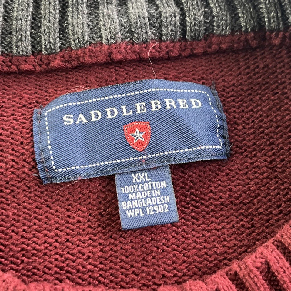 Saddlebred мужчин XXL бордовый кабель трикотажа Crewneck свитер 100% хлопок - Изображение 2 из 4