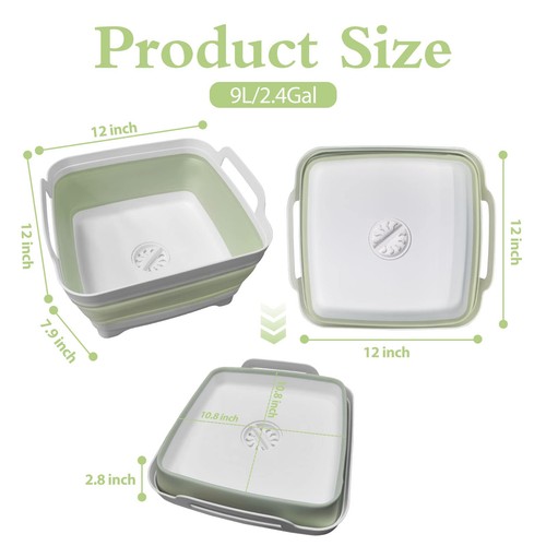 2PCS Dishpan for Washing Dishes, 9L(2.4Gallon) Collapsible Wash Basin with Dr... - Picture 2 of 6