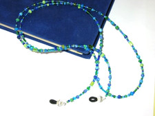 Handcrafted Beaded Eyeglass Holder, Colors of the Sea, Glass Beads.