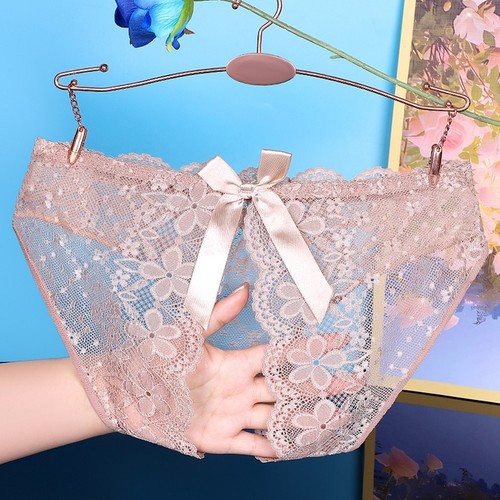 Womens Sexy Lace Panties with Bow and Mesh Details Crotchless Design Available - Picture 8 of 18