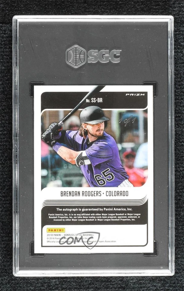2018 Donruss Optic Gold Vinyl Prizm 1/1 Brendan Rodgers SGC 9.5 Mint+ Auto b4d - Image 2 of 3