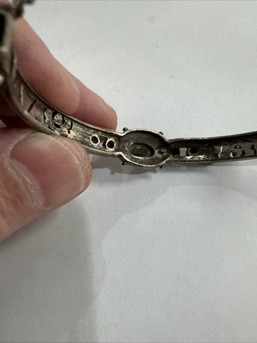 VINTAGE ART DECO SCHWARZER ONYX MARKASIT STERLINGSILBER 925 SCHARNIER ARMREIF ARMBAND - Bild 11 von 17
