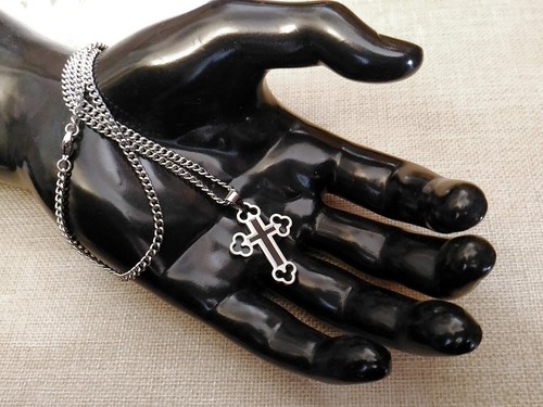 EDELSTAHL *** Orthodoxes Kleeblatt-Kreuz Anhänger schwarz 43mm, Kette optional - Bild 3 von 12