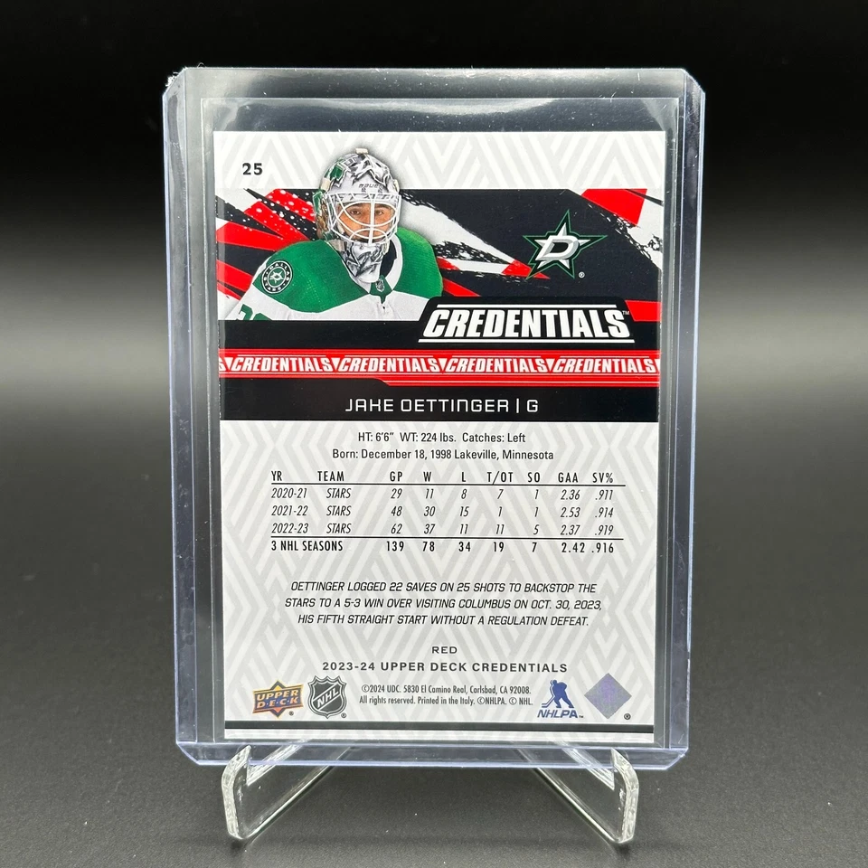2023-24 UD Credentials JAKE OETTINGER #25 Red 273/349 - Dallas Stars - Image 2 of 4