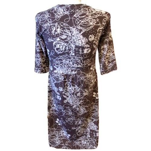 Prana Brown Floral Dress Jersey Scoop Neck 3/4 Sleeve Banded Waist Size Large - Picture 4 of 10