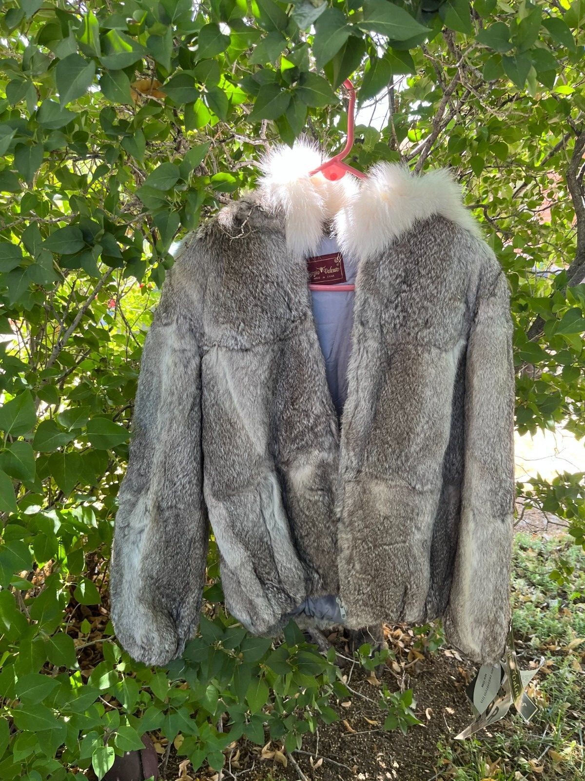 Drawstring Rabbit Fur Coat Gorgeous Grey Rabbit Fur Short Coat Lined zip Closure Sz L | eBay