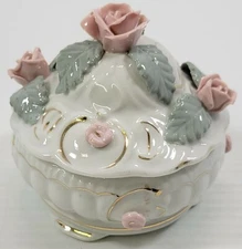 Bone China Flower Trinket Holder Dish with Lid 4"