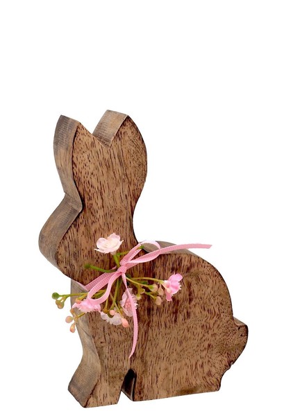Hase Osterhase Klein Deko Mangoholz Rosa Tischdeko Ostern FrüHling 15,5Cm-image