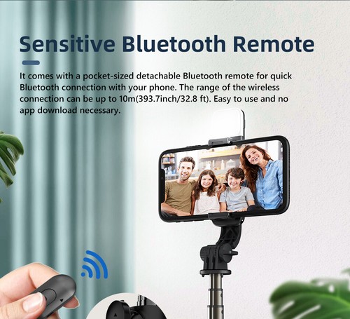 Aluminium Foldable Selfie Stick Tripod Holder Bluetooth Remote For Cell Phone - Picture 8 of 12