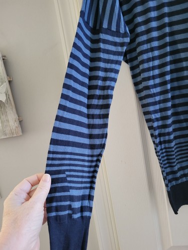 Vince Womens Blue Striped long blouse shirt size Large office career Cotton Silk - Picture 4 of 7