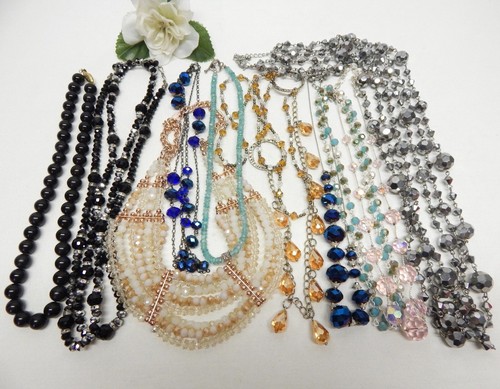 STONE, GLASS & CRYSTAL BEAD NECKLACE LOT - VINTAGE TO NOW FASHION JEWELRY