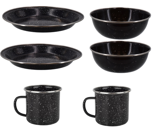 Enamel Camping Dinner Set 4 x Plates 4 x Bowls 4 x Cups Outdoor Picnic Garden - Picture 2 of 8
