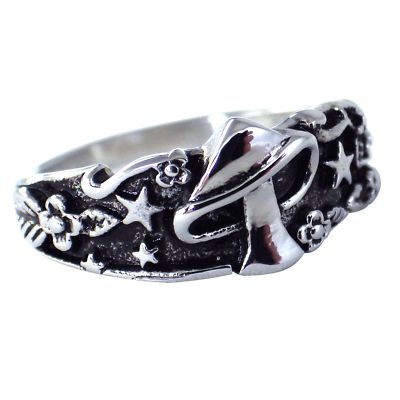 Fantasy Fairy Mushroom Thumb Ring Womens Stainless Steel Band Pixie Sprite
