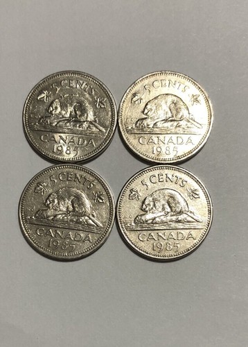 Lote de 4 monedas de cinco centavos de Canadá 1985 reina Isabel y castor - Imagen 3 de 6