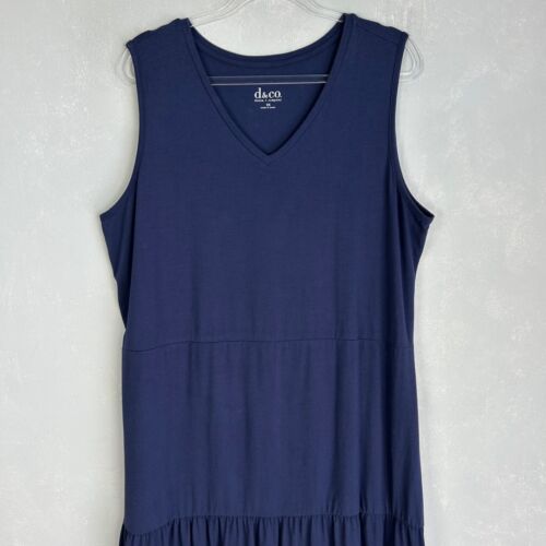 Denim and Company maxi dress plus size 1X navy tiered sleeveless cotton stretch - Picture 2 of 9
