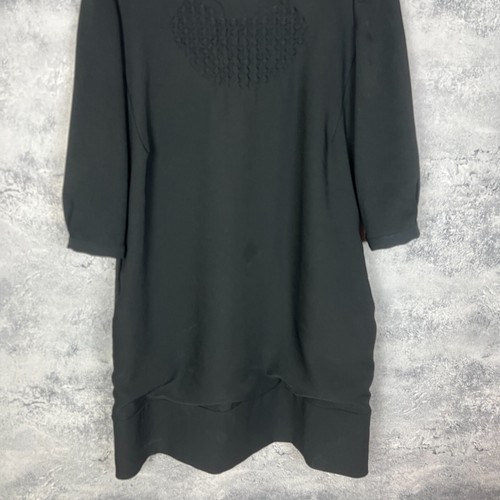 Marni Black Dress Women’s M/L 3/4 Sleeve Textured Heart Front Italy Designer - Picture 3 of 7