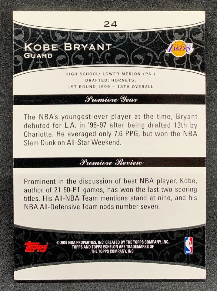 2007-08 Topps Echelon KOBE BRYANT LA Lakers HOF MVP Silver Foil SP /999 #24 - Image 2 of 2