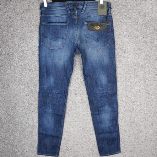 REPLAY MEN'S BLUE JEANS ANBASS M914 W32 L34 TAPERED STRETCH DENIM 32/34 BNWT! - Picture 3 of 10