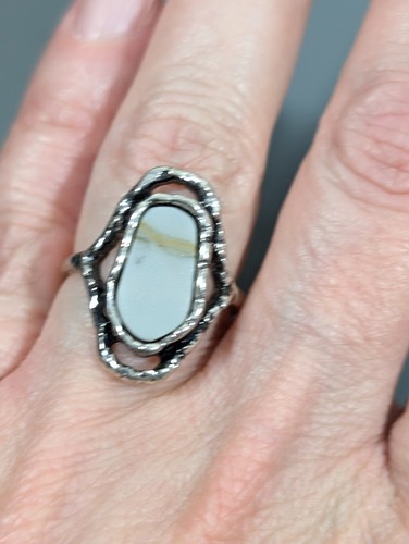 Boho Western Gray Faux Stone silver Tone Oval Ring Size 7.75 - Picture 9 of 13