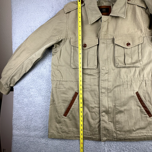 Brye Jacke Herren großes Feld durchgehender Reißverschluss Druckknopf oliv khaki gefütterte Tasche Lederbesatz - Bild 15 von 21