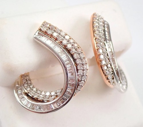 VVS1 Moissanite 2.00Ct Round Cut Circle Hoop Earrings 14K Two-Tone Gold Plated - Picture 6 of 9