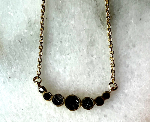 JOYA Collection 16"- 18" Genuine Deco Crushed Black Diamond Multi Dot Necklace - Picture 6 of 9