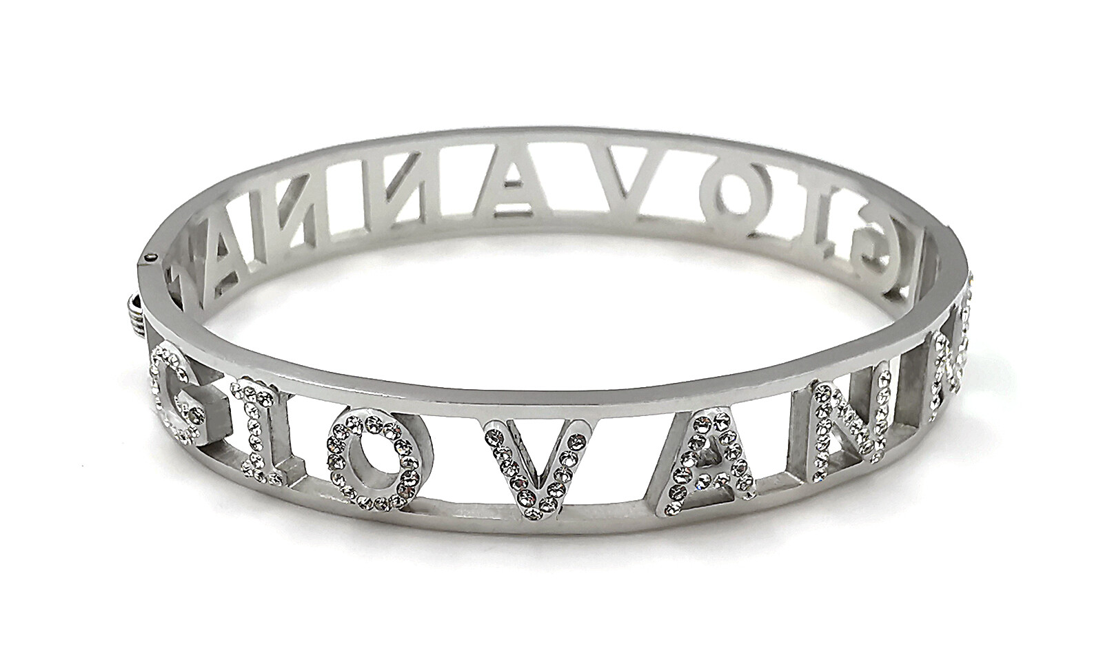 Bracciale da donna rigido con nome in acciaio inox zirconi braccialetto manetta - Foto 151 di 350