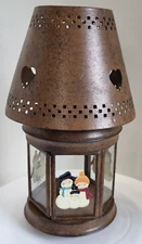 Snowman Lantern Tea Light Votive Candle Holder Tin Metal Lantern Primative Vtg