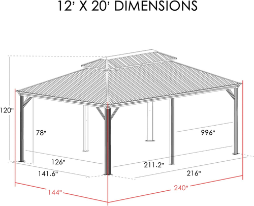 Alexander 12' X 20' Hardtop Gazebo, Aluminum Metal Gazebo with Galvanized Steel - Picture 8 of 8