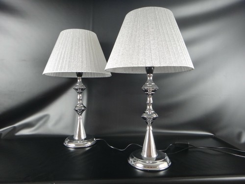 Pair of New Modern Designer Style Bedside table Lamp with Silver Round Shade - Picture 5 of 9