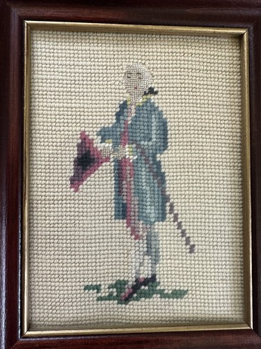 Vintage Framed Handmade Needlepoint Victorian Set 4 Benjamin Franklin Washington - Picture 5 of 10