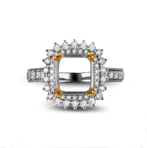 Cushion Cut 8x8mm 14K White&Yellow Gold Diamond Semi Mount Ring Prong Setting - Picture 1 of 6