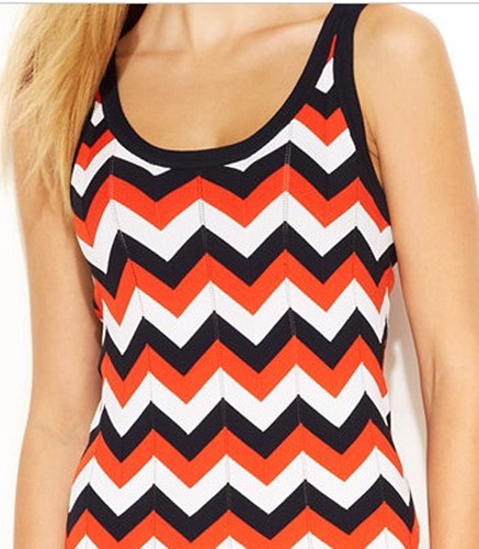 NWT $140 MICHAEL KORS Sleeveless Knit Chevron Dress Navy Mandarin - Picture 5 of 9