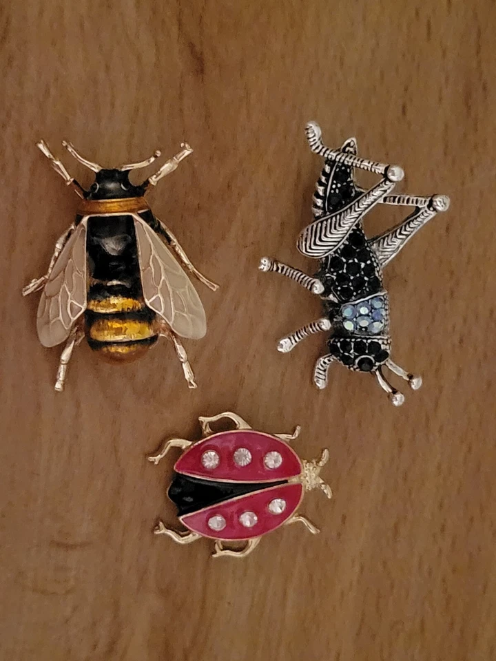 Lote de 3 broches de insectos saltamontes de abeja Ladybug saltamontes CA EE. UU. E290 Foto 4 de 4