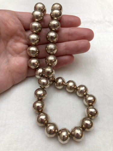 Heavy Sterling Silver Navajo Pearl 11mm Beaded Collar Neckace 80.4g, 17" - Picture 3 of 12