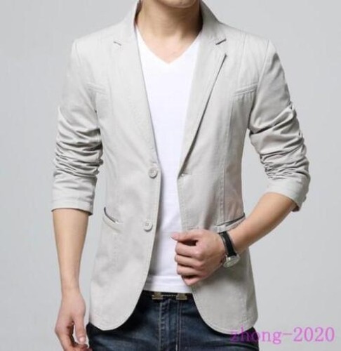 Men Slim Fit Two Button Cotton Long Sleeve Blazers Coats Casual Classic Jackets - Picture 8 of 10