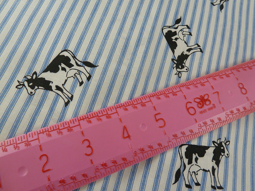 Vintage Fabric Blue ticking style print Farm Cows 44" wide X 3.33 yards - Picture 2 of 3
